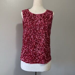 ALICE + OLIVIA Women's Sequin Embellished Silk Shell Tank Top Size S In Hot Pink